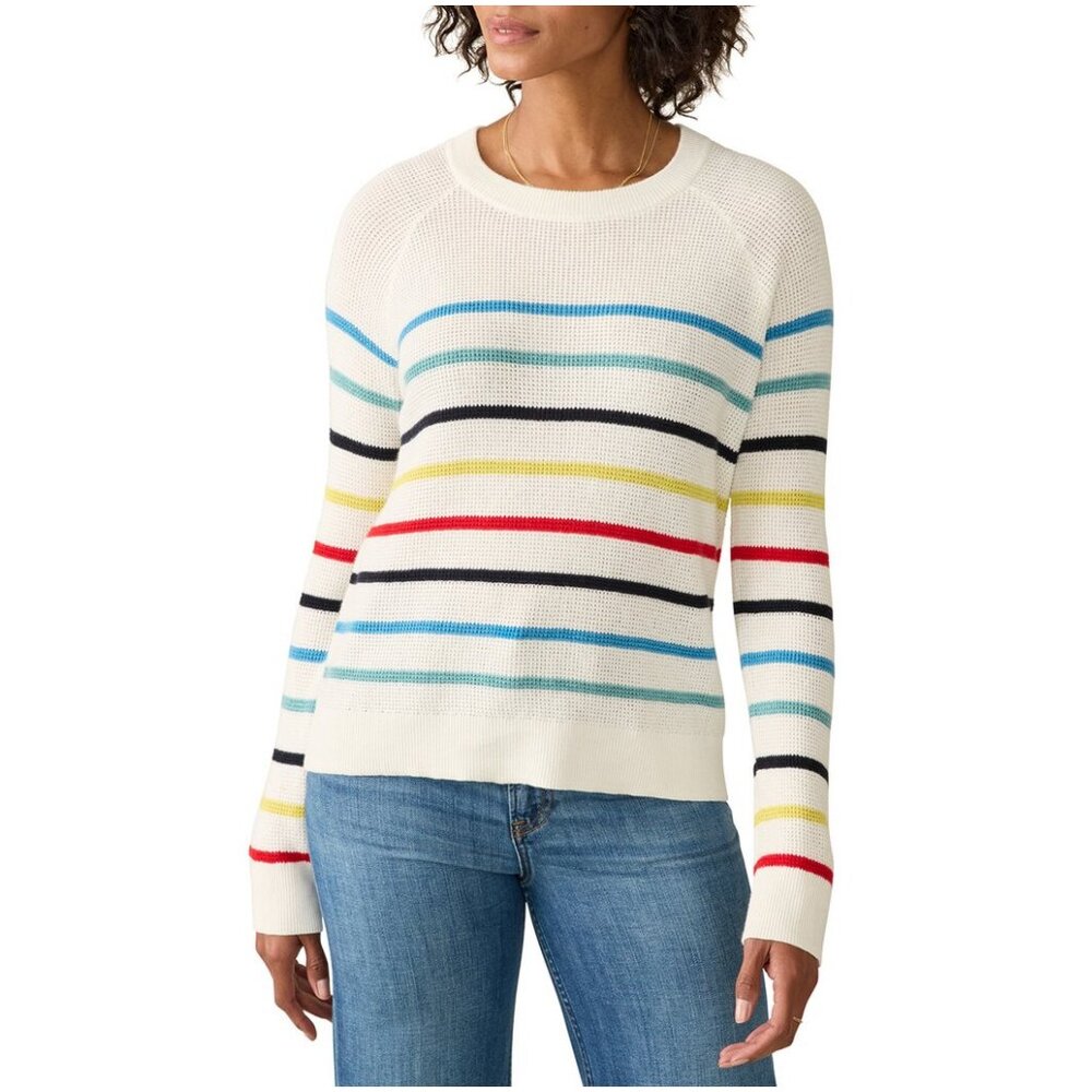 Faherty Throwback Crew Sweater in Maribel Stripe size M medium white rainbow
